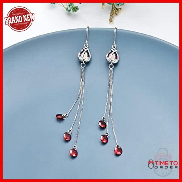 Sterling Silver Threader Drop Earrings with CZ Charms, 3.5\